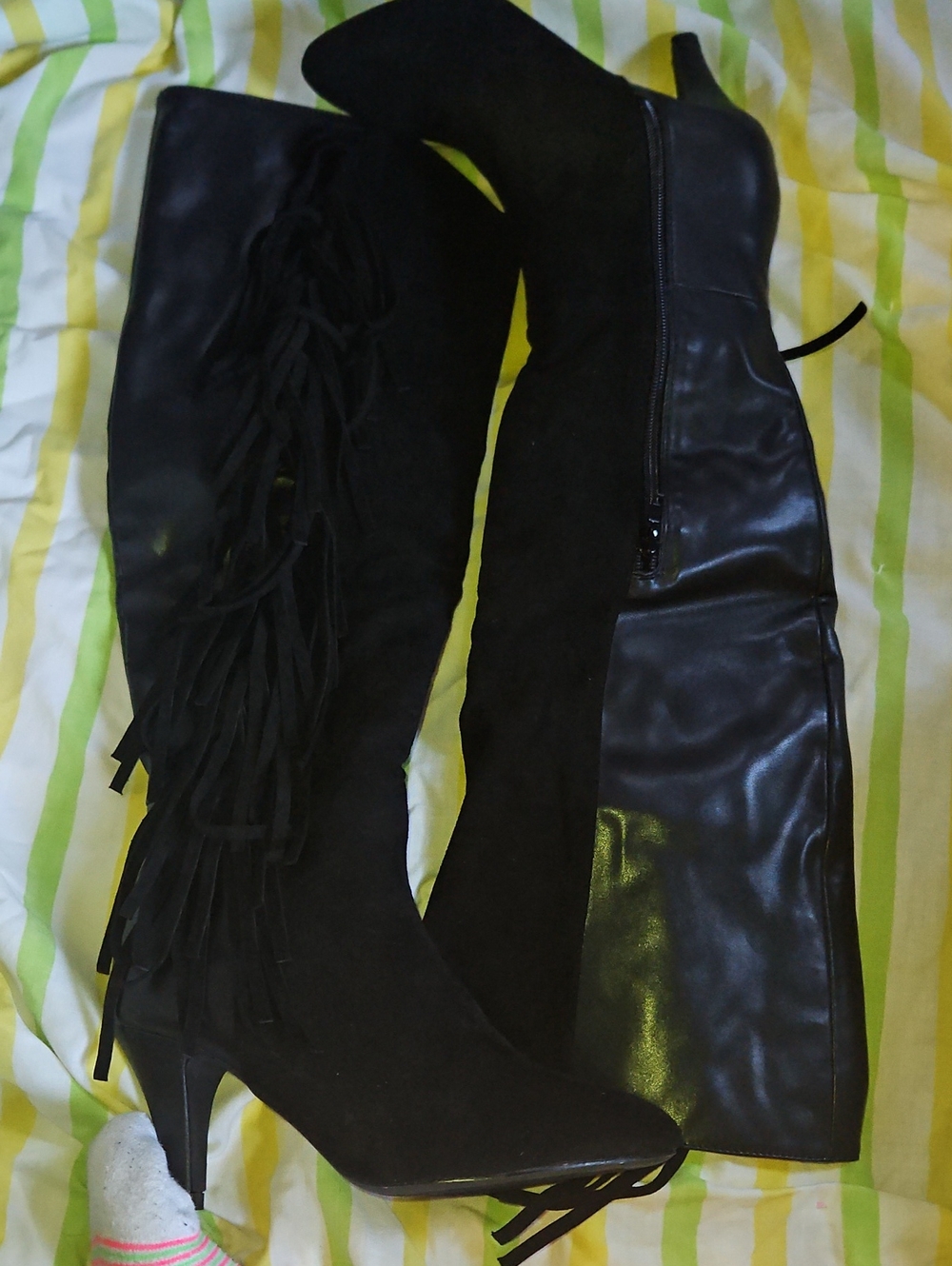 Women's Black Fringe Over-the-Knee Boots